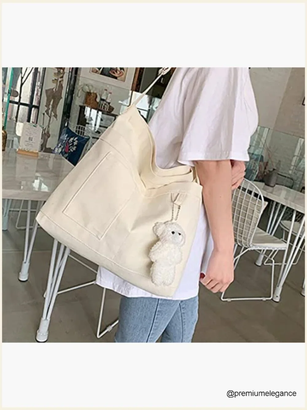 Large Cotton Canvas Hobo Tote Shoulder Crossbody Beach Bag with Pockets